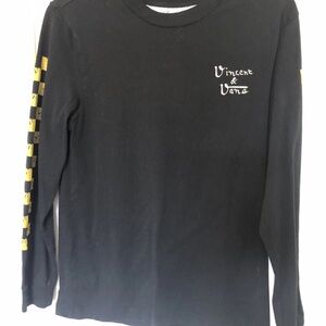 Vans Black Long Sleeve T-Shirt with Yellow Checkerboard